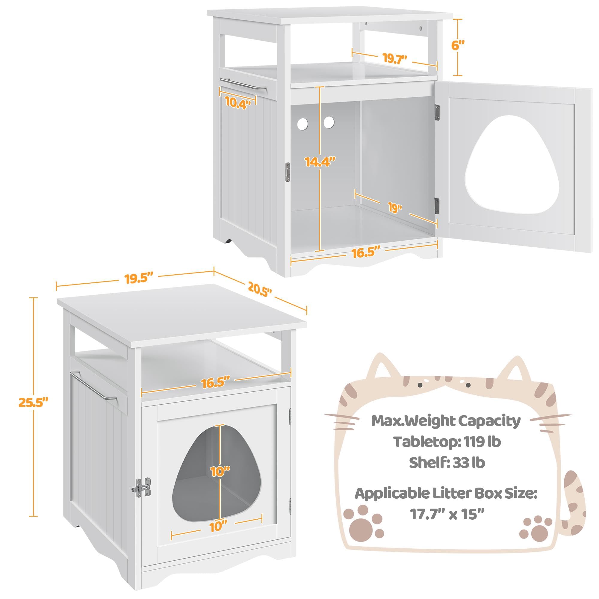 Foto 8 pulgar | Mesa Auxiliar Para Mascotas Yaheetech, Caja De Arena Para Gatos, Color Blanco - Venta Internacional.