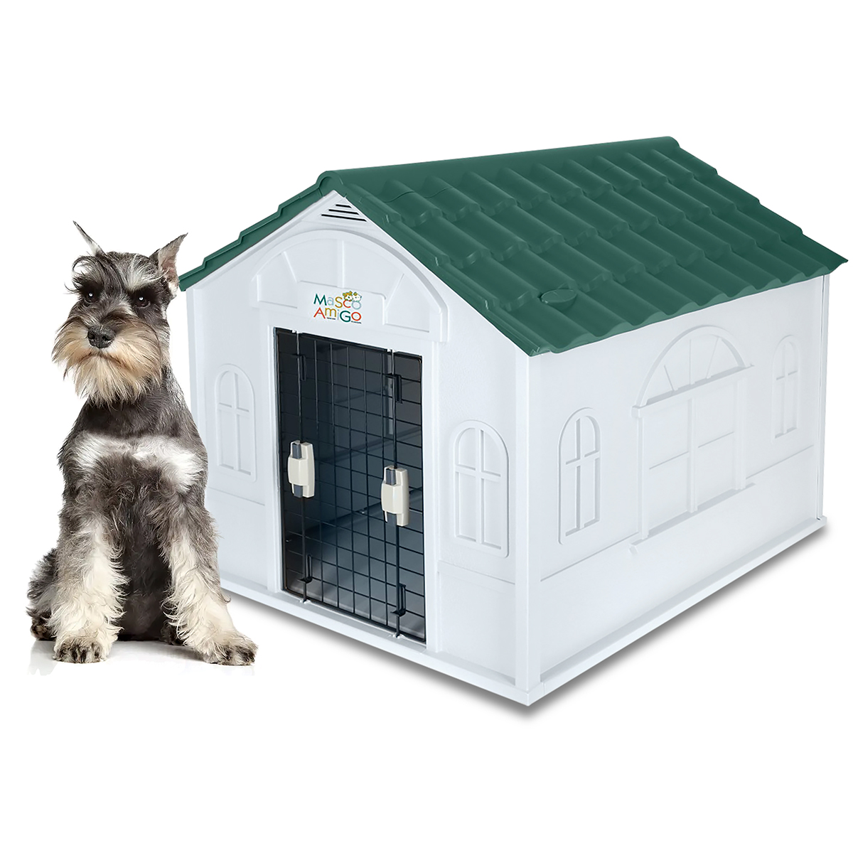 Casa Para Perro Mediano/chico Mascoamigo Color Verde Con Puerta Metálica 75.7x65x63 Cm