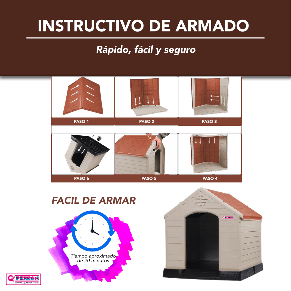 Foto 5 pulgar | Casa Q Perron Para Perro Grande Color Terracota