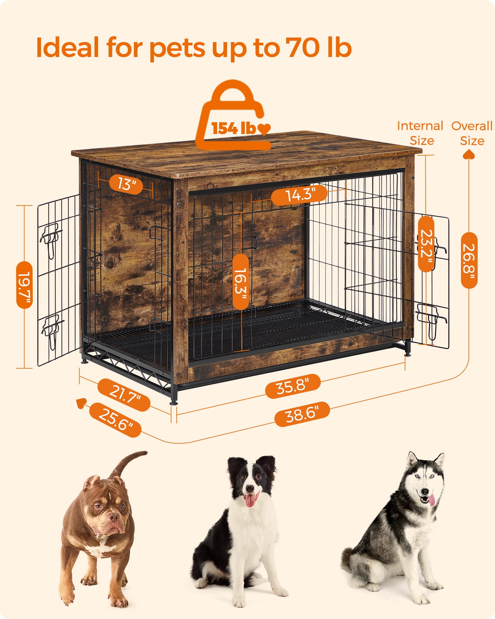 Foto 7 | Mesa Auxiliar Dog Crate Furniture Feandrea Para Perros, 70 Libras