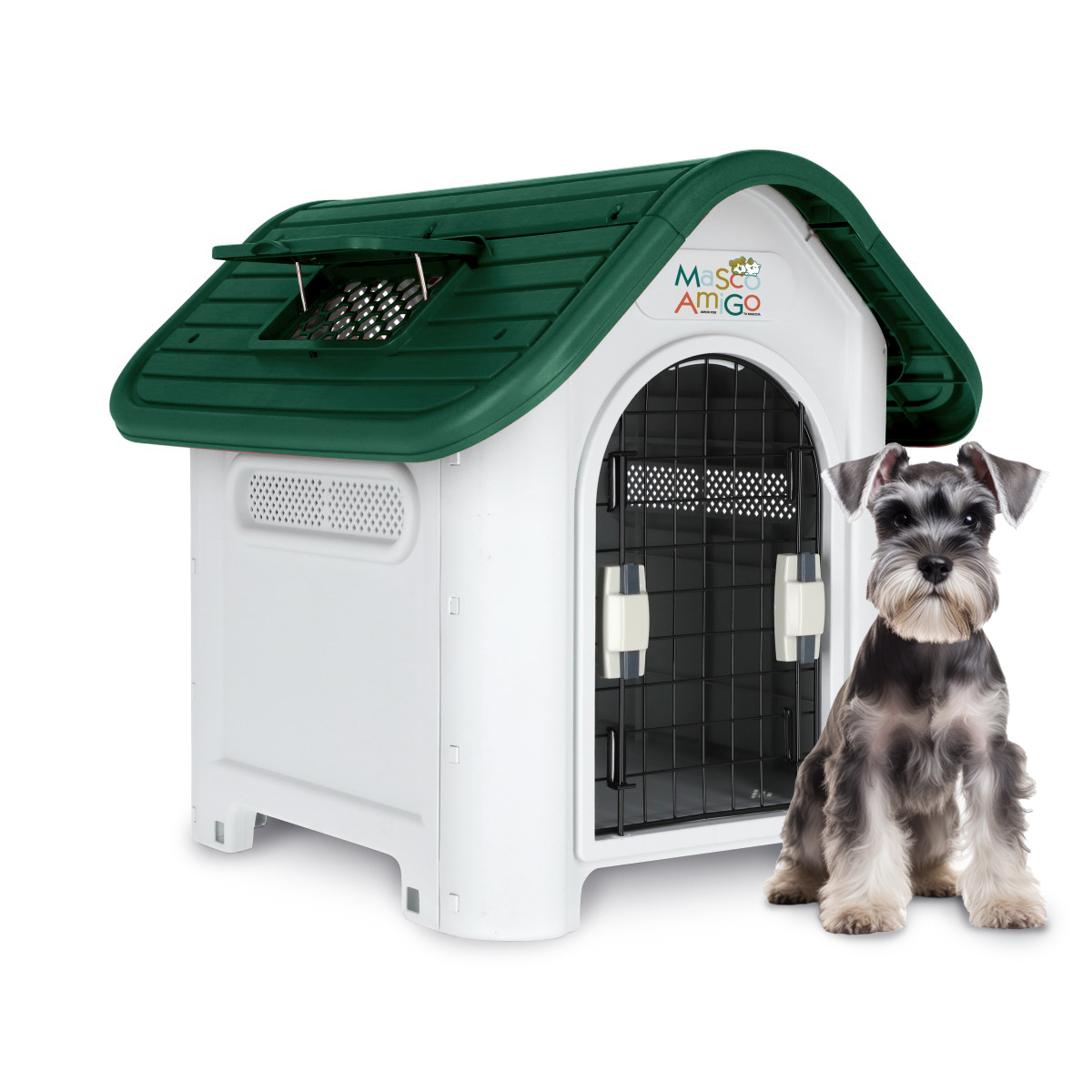Casa para Perros Medianos - Chicos MascoAmigo Verde con Puerta Metálica-Térmica  74x47x66 cm