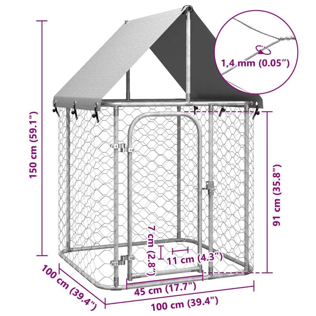 Foto 8 pulgar | Caseta Para Perros Al Aire Libre Vidaxl De Acero Galvanizado Plateado Con Techo - Venta Internacional.