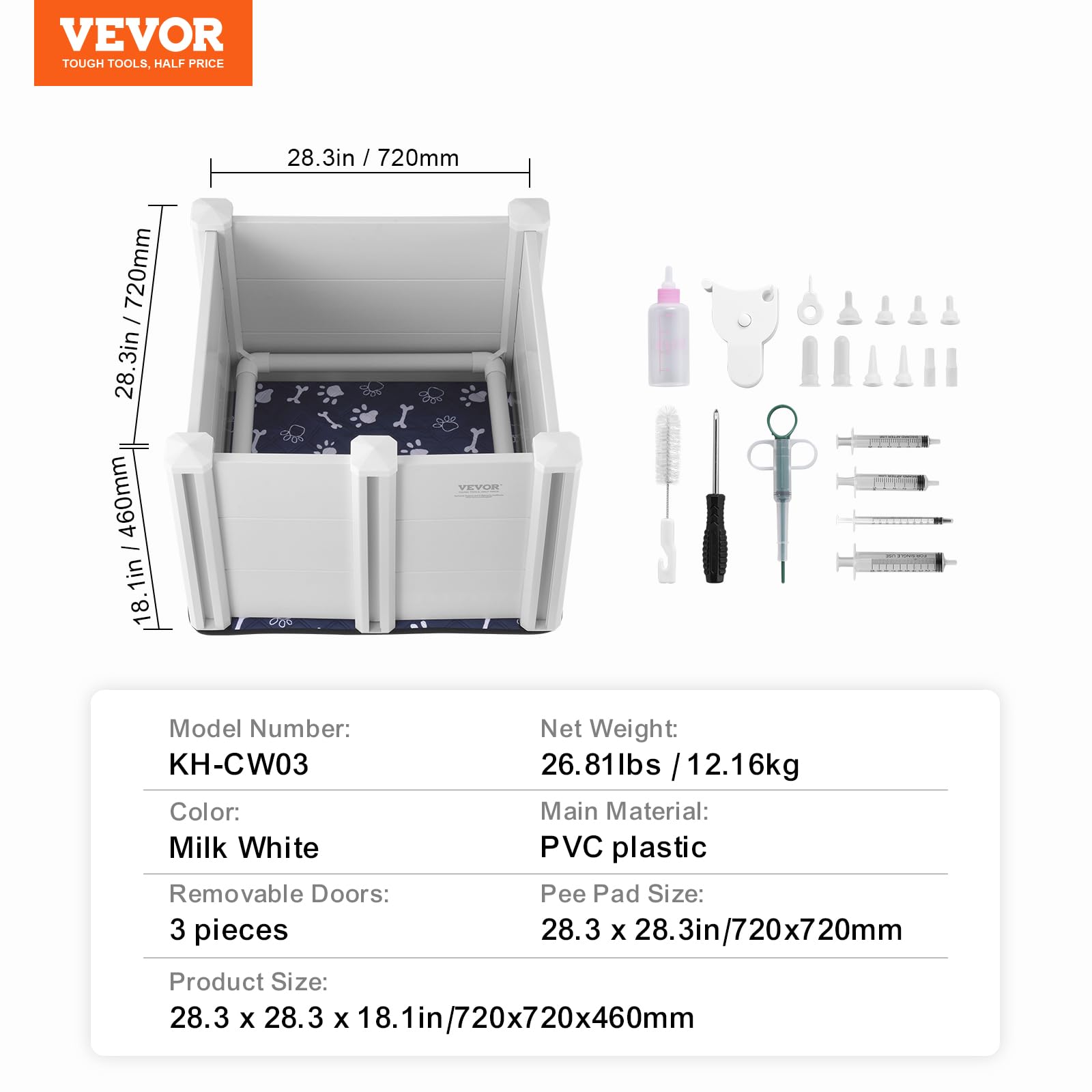Foto 7 | Whelping Box Vevor Para Perros, Corrales Para Cachorros, Color Blanco - Venta Internacional.
