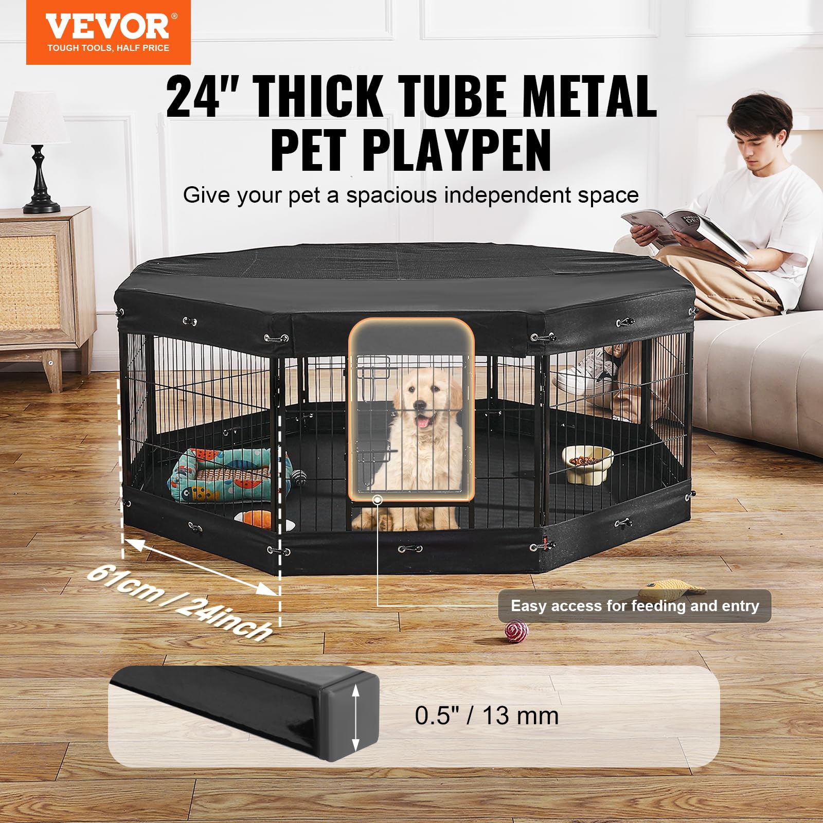 Foto 2 | Parque Infantil Plegable Para Perros Vevor, 8 Paneles De Metal, 60 X 60 Cm, Con Accesorios - Venta Internacional.