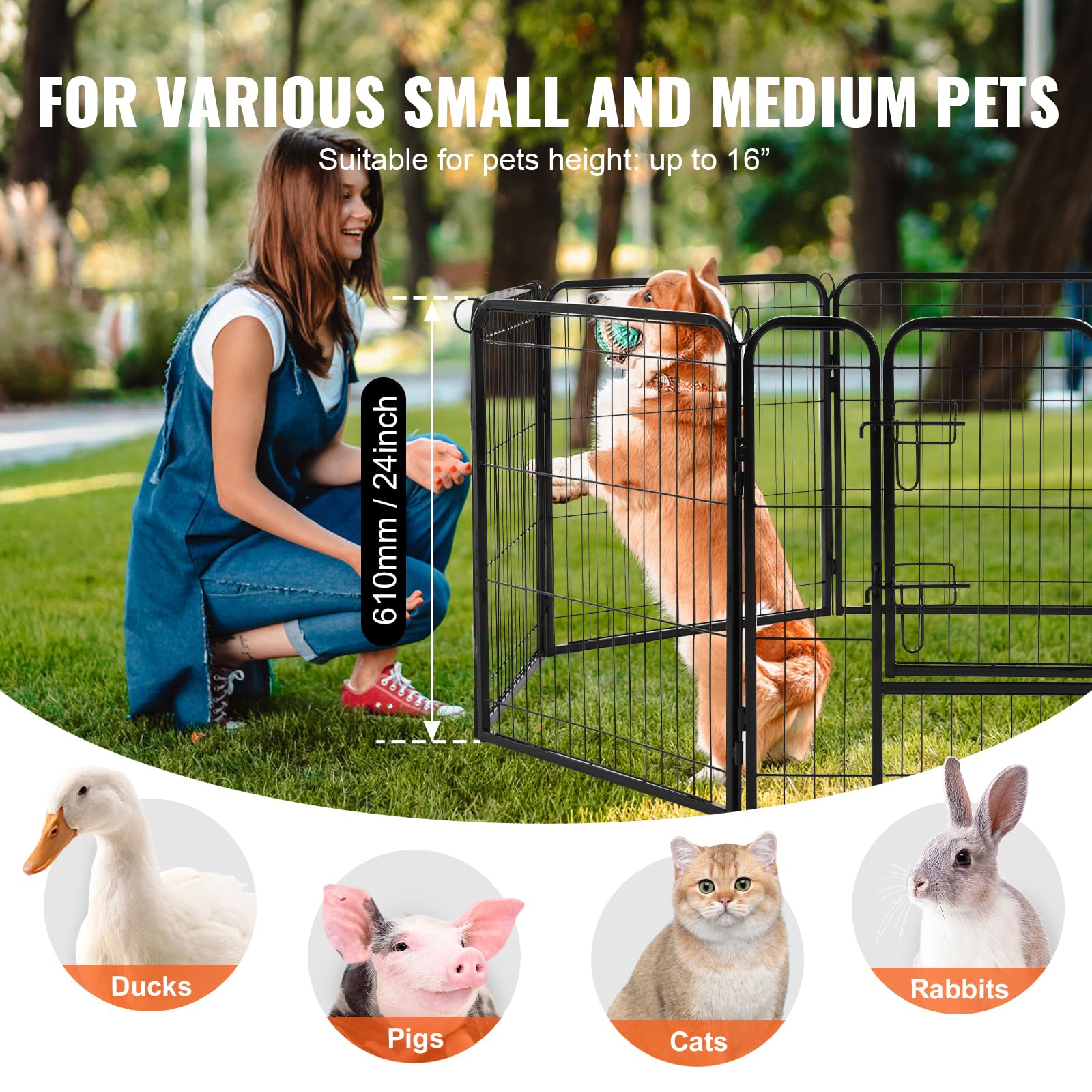 Foto 4 pulgar | Parque Infantil Plegable Para Perros Vevor, 8 Paneles De Metal, 60 X 60 Cm, Con Accesorios - Venta Internacional.