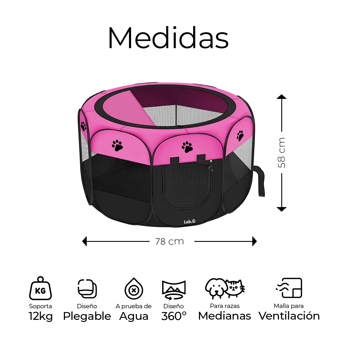 Foto 2 | Casa Corral Lab.g Portátil Para Mascotas Negro Rosa