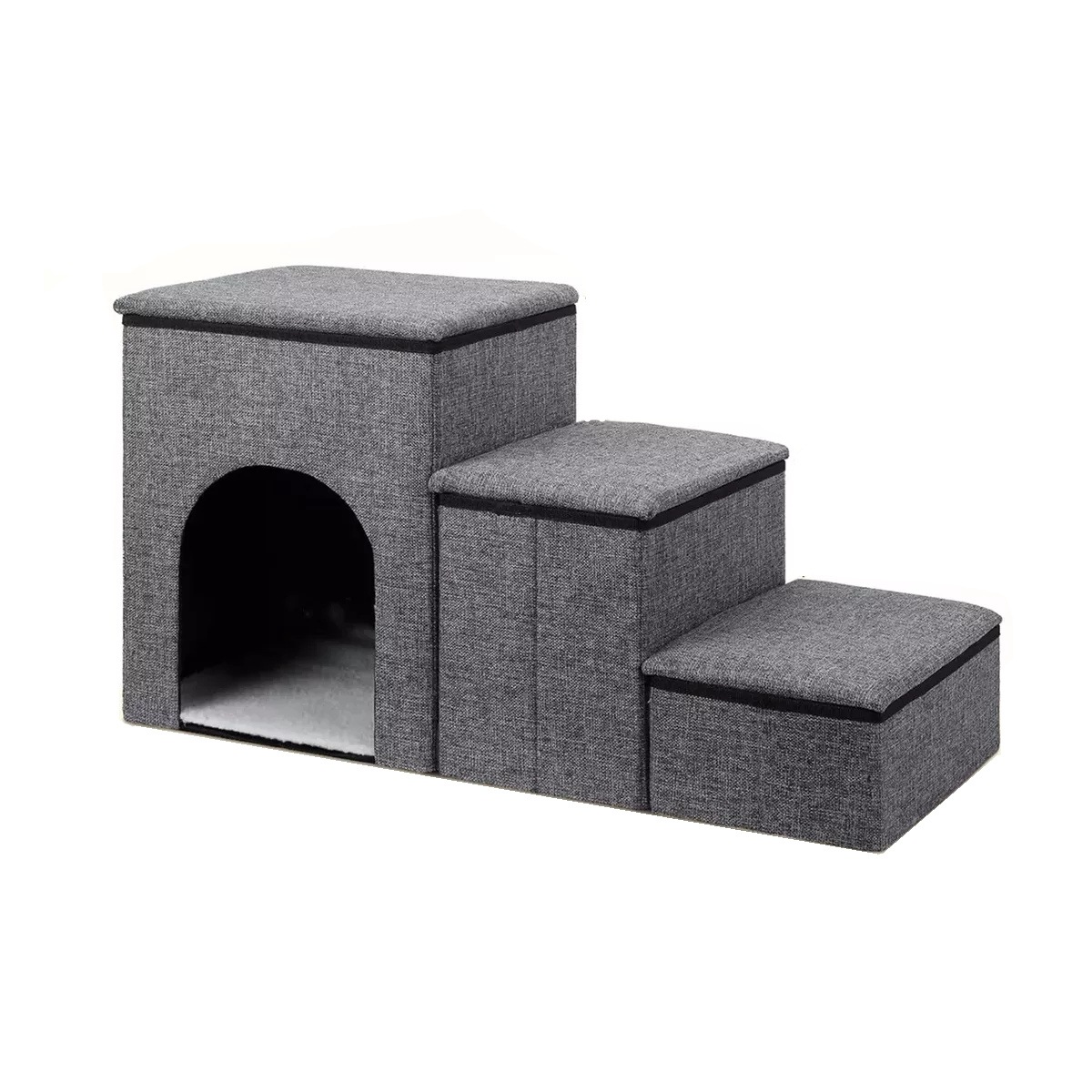 Foto 2 pulgar | Escalera Plegable de 3 Escalones para Mascotas con Casa y Almohadilla de Piel Gris