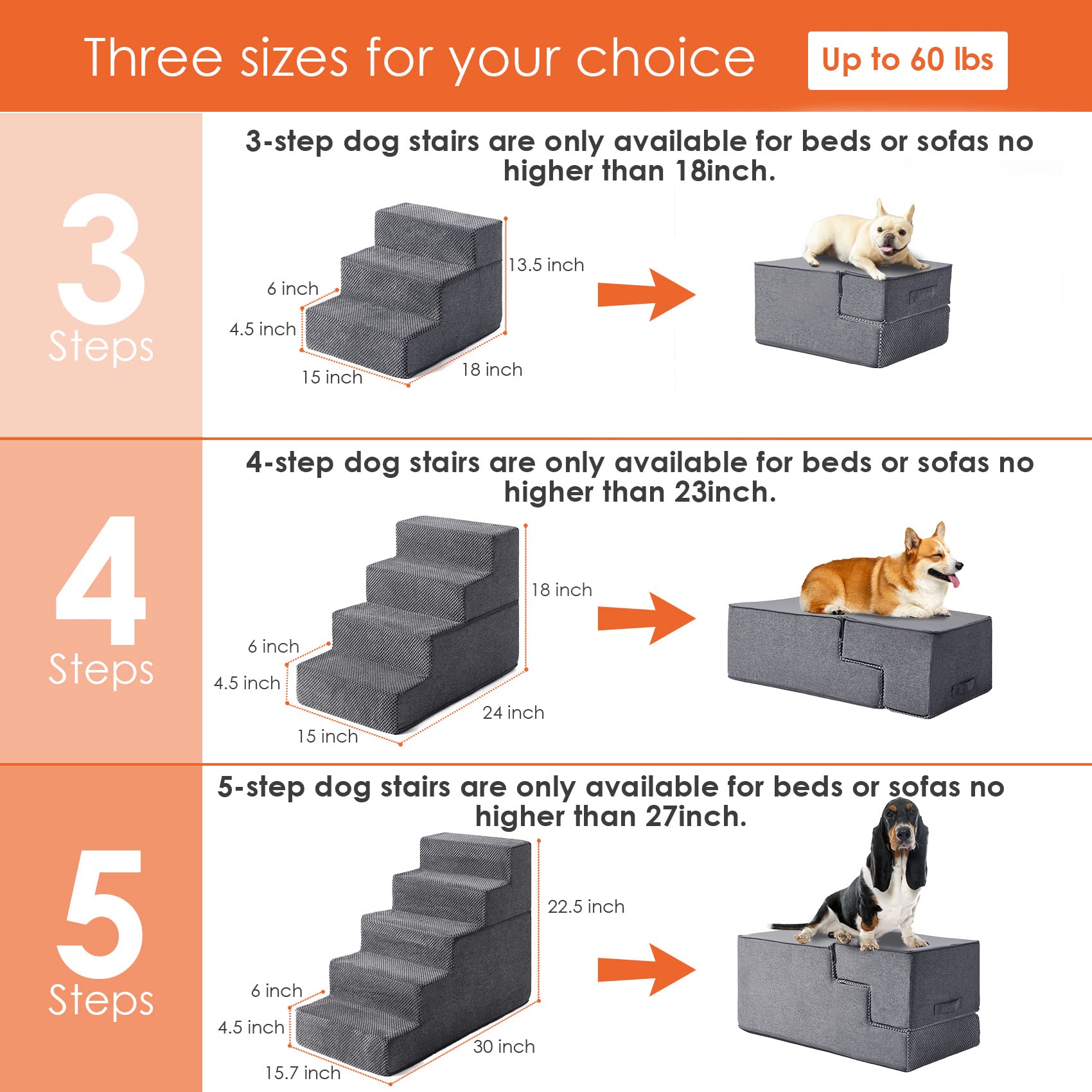 Foto 3 | Escaleras Para Perros Eheyciga De 5 Peldaños Para Camas Altas Con Funda Lavable - Venta Internacional.