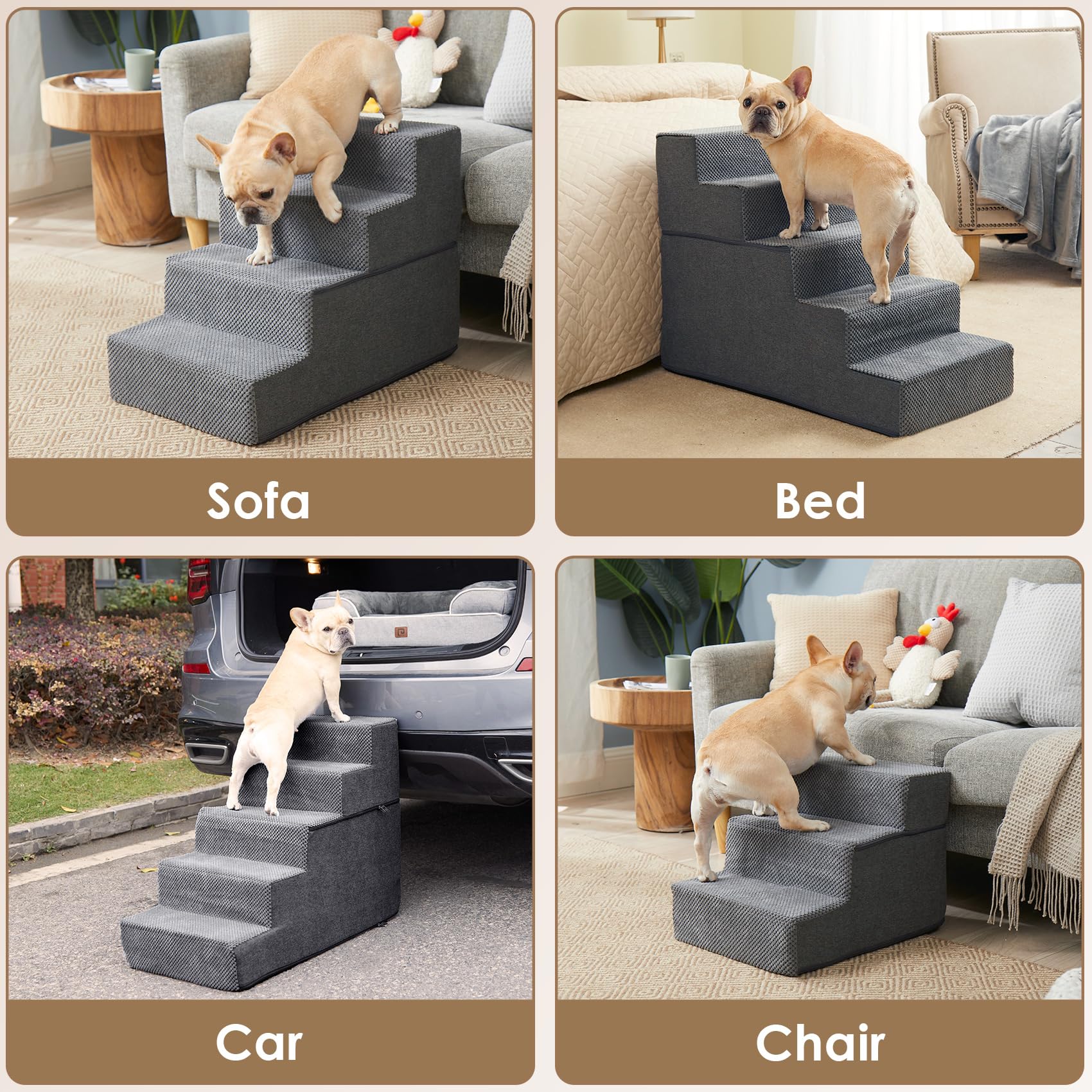 Foto 7 | Escalera Para Perros Eheyciga, 4 Peldaños, Para Cama Alta, 45 Cm, Antideslizante, Gris - Venta Internacional.