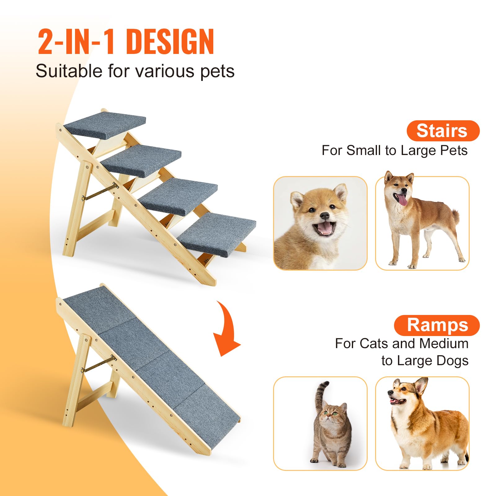 Foto 4 pulgar | Escaleras De Madera Para Mascotas Vevor 2 En 1 Plegables Para Pequeñas Y Medianas Lar - Venta Internacional.