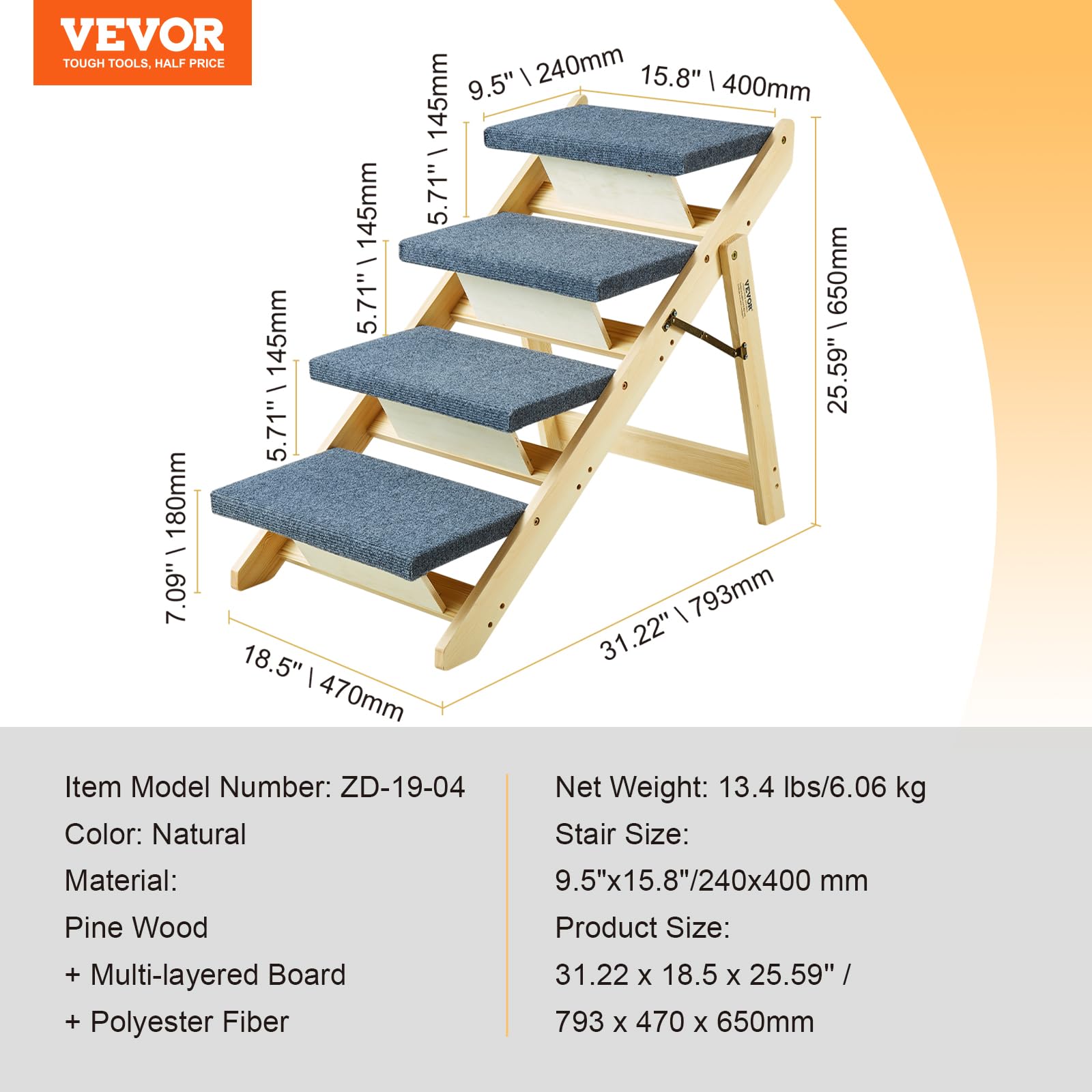 Foto 8 pulgar | Escaleras De Madera Para Mascotas Vevor 2 En 1 Plegables Para Pequeñas Y Medianas Lar - Venta Internacional.