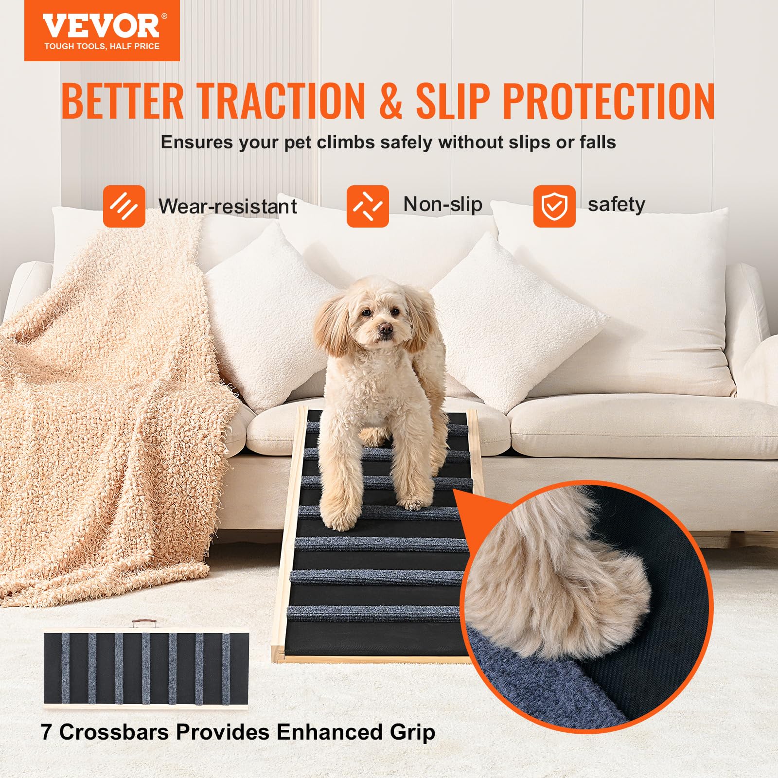 Foto 3 pulgar | Rampa Para Perros Vevor Plegable Para Cama Ajustable De 15 A 56 Cm De Madera - Venta Internacional.