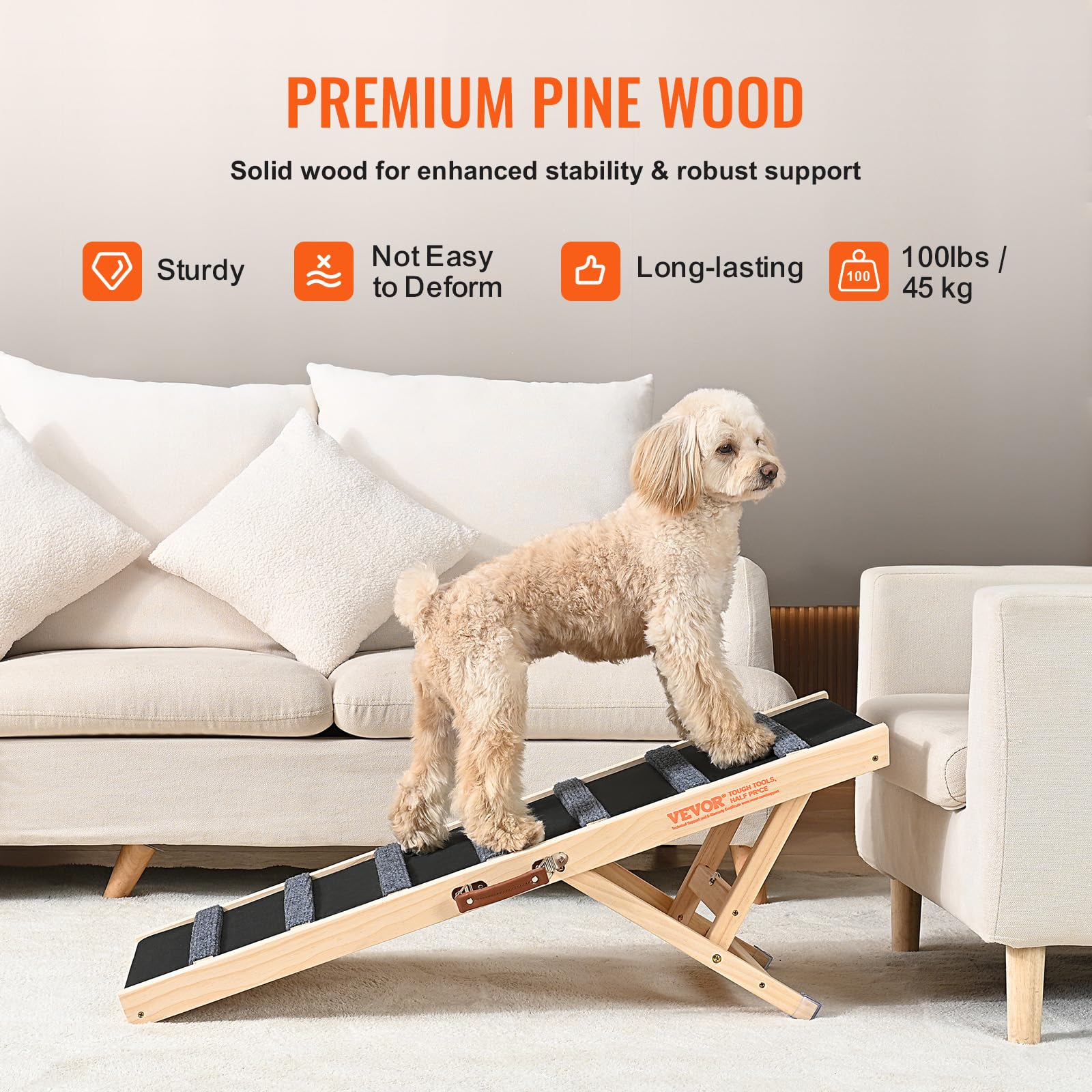 Foto 5 pulgar | Rampa Para Perros Vevor Plegable Para Cama Ajustable De 15 A 56 Cm De Madera - Venta Internacional.