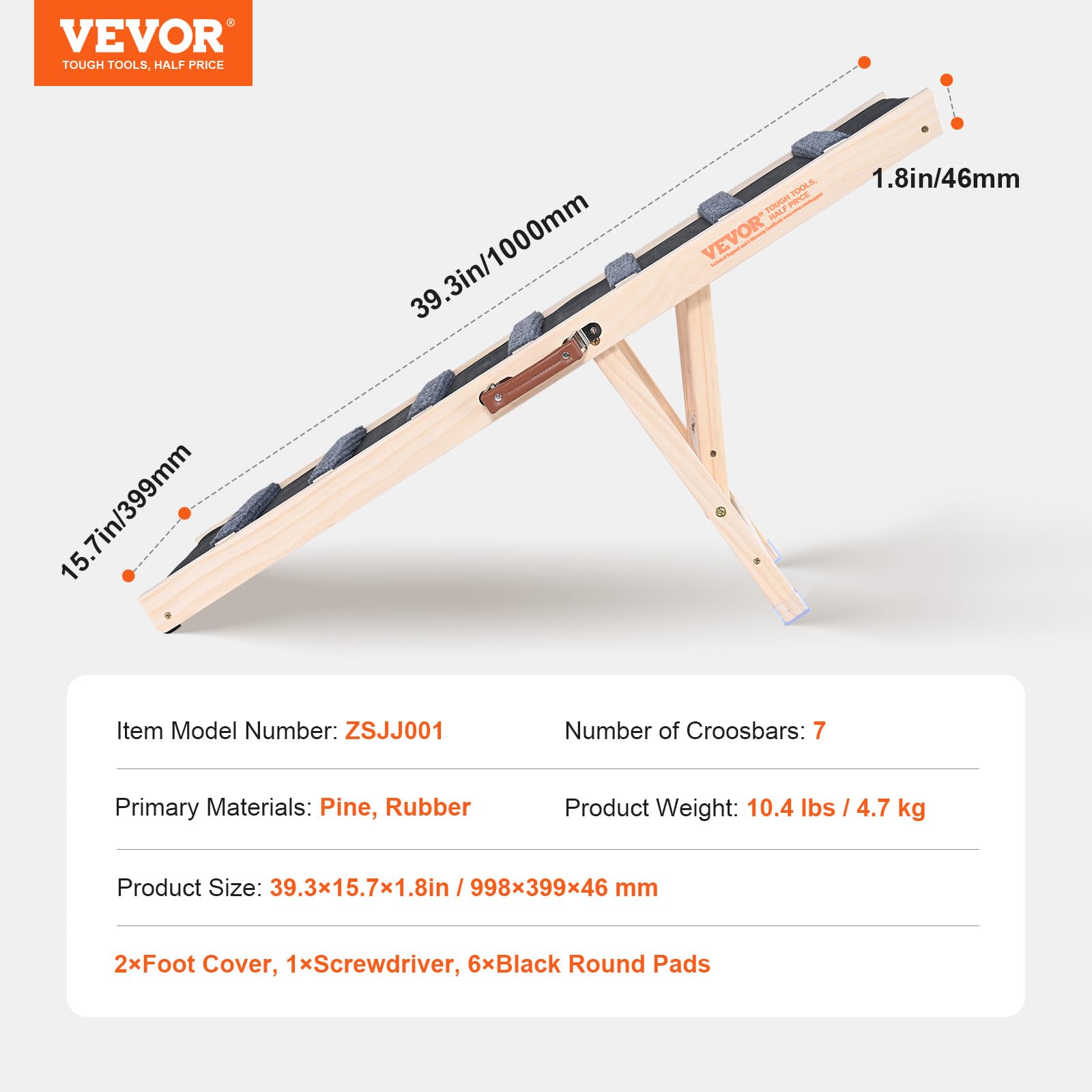 Foto 8 pulgar | Rampa Para Perros Vevor Plegable Para Cama Ajustable De 15 A 56 Cm De Madera - Venta Internacional.