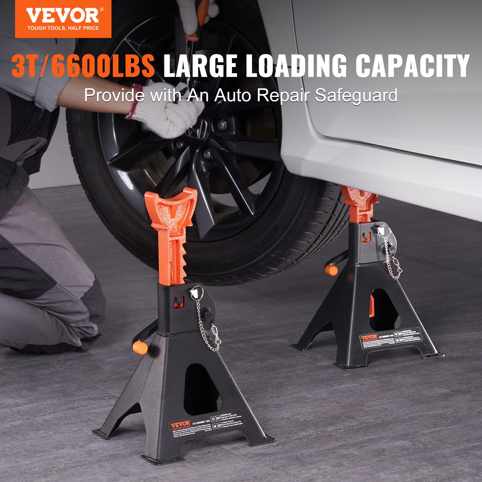Foto 3 pulgar | Auto Jack Stands Vevor Con Capacidad De 3 Toneladas (6,000 Libras) Con Doble Cierre - Venta Internacional.