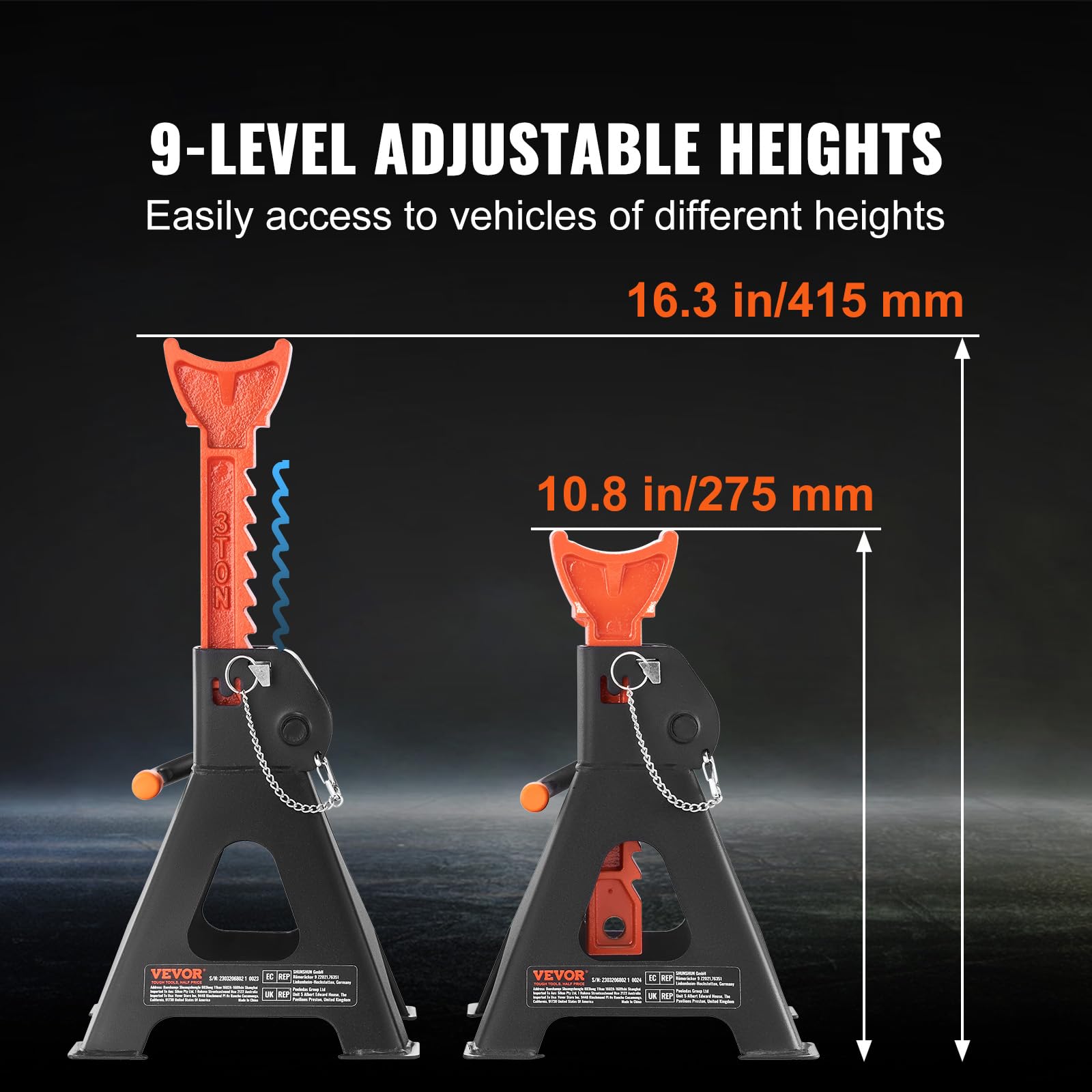 Foto 6 pulgar | Auto Jack Stands Vevor Con Capacidad De 3 Toneladas (6,000 Libras) Con Doble Cierre - Venta Internacional.