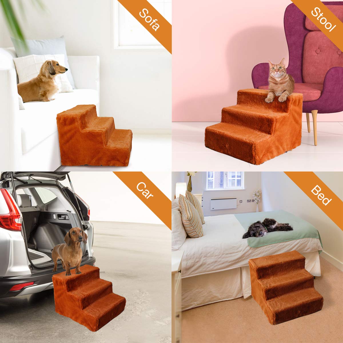 Foto 3 pulgar | Escaleras Para Perros, Para Cama Alta Y Sofá, Escalones Para Mascotas, Color Marrón - Venta Internacional.