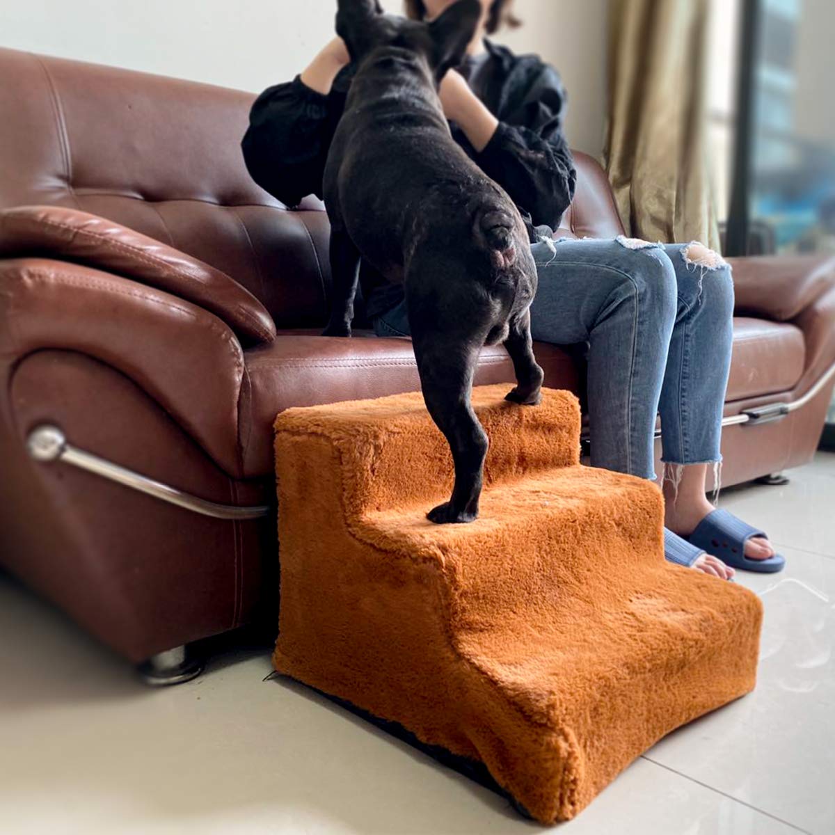 Foto 7 | Escaleras Para Perros, Para Cama Alta Y Sofá, Escalones Para Mascotas, Color Marrón - Venta Internacional.