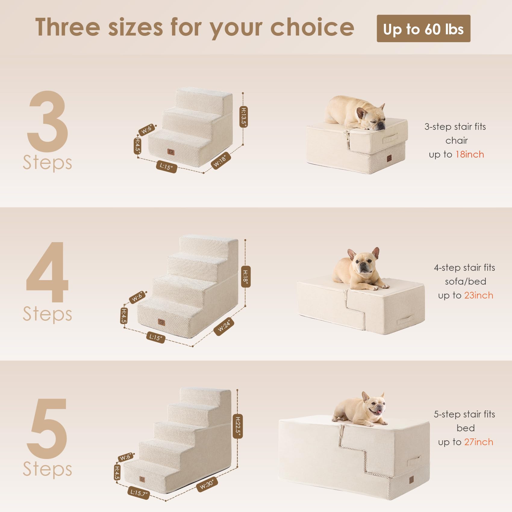 Foto 3 pulgar | Escalera Para Perros Eheyciga De 4 Peldaños Para Cama, 45 Cm De Altura, Antideslizante, Color Beige - Venta Internaci