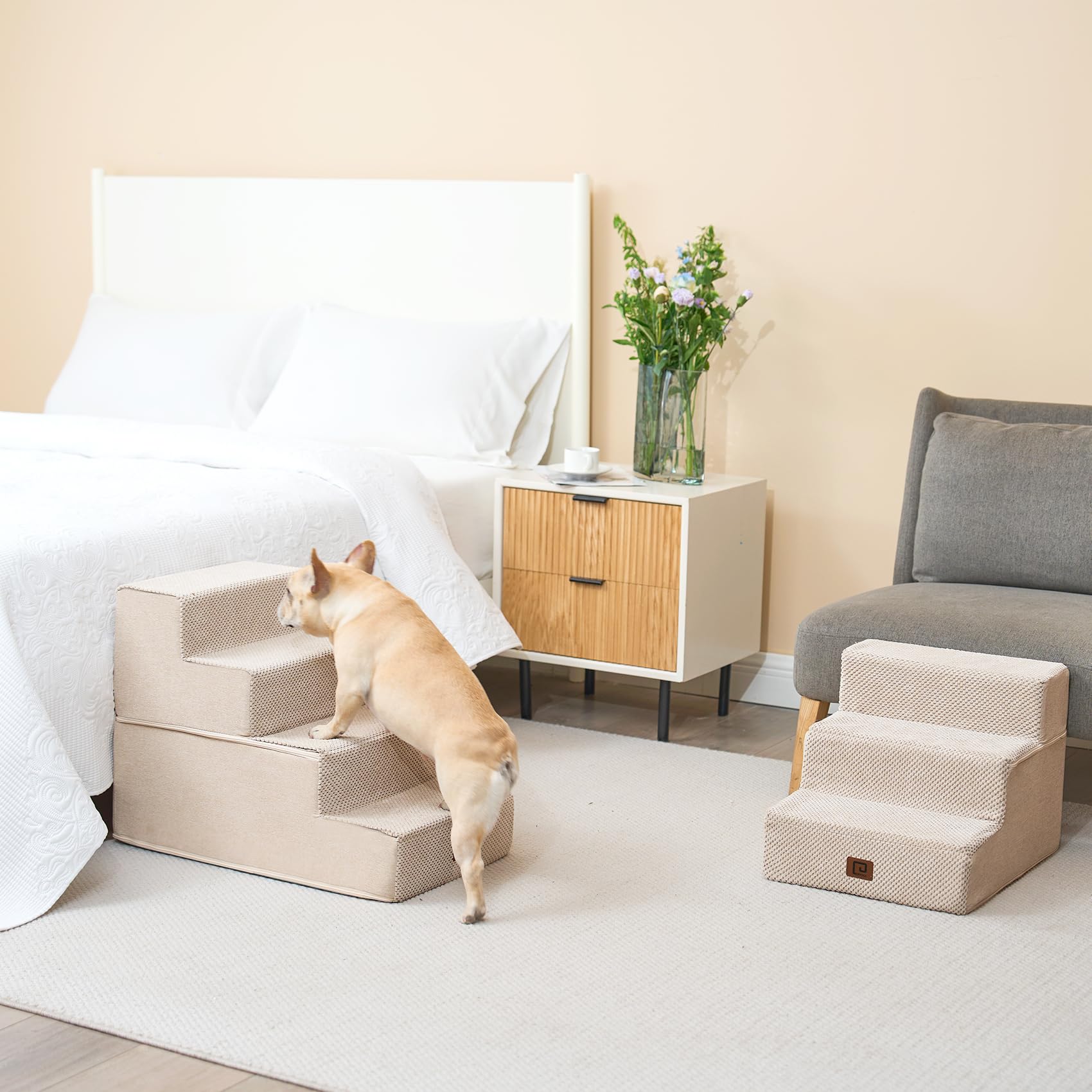 Foto 4 | Escalera Para Perros Eheyciga De 4 Peldaños Para Cama, 45 Cm De Altura, Antideslizante, Color Beige - Venta Internaci