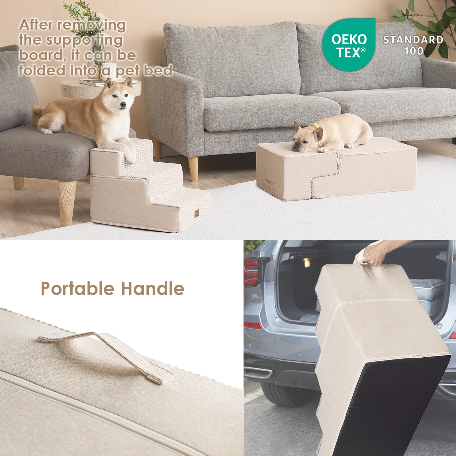 Foto 6 pulgar | Escalera Para Perros Eheyciga De 4 Peldaños Para Cama, 45 Cm De Altura, Antideslizante, Color Beige - Venta Internaci