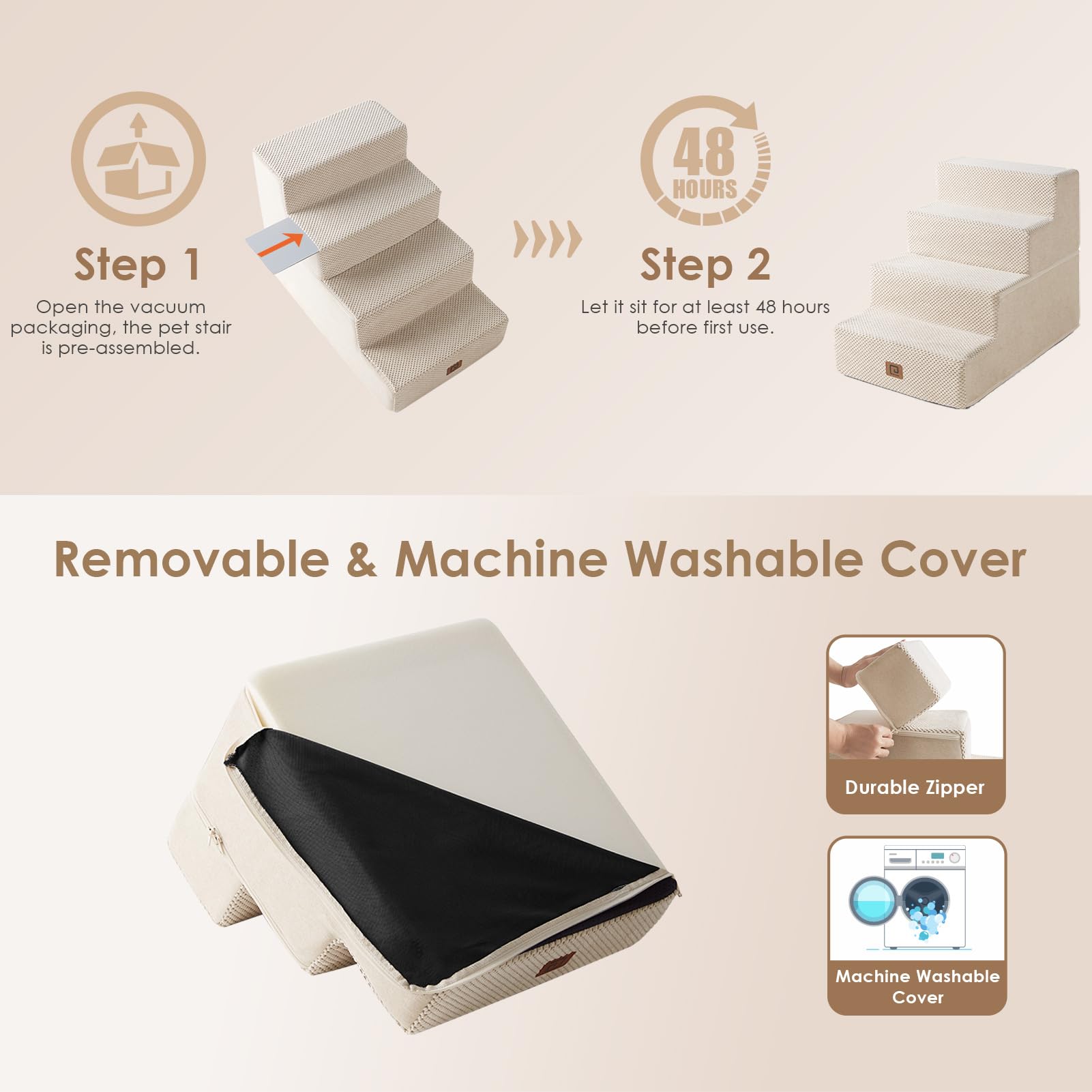 Foto 7 pulgar | Escalera Para Perros Eheyciga De 4 Peldaños Para Cama, 45 Cm De Altura, Antideslizante, Color Beige - Venta Internaci