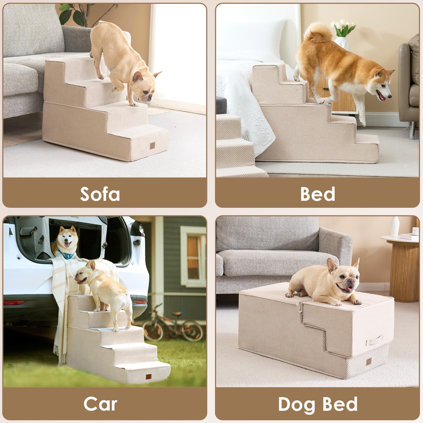 Foto 8 pulgar | Escalera Para Perros Eheyciga De 4 Peldaños Para Cama, 45 Cm De Altura, Antideslizante, Color Beige - Venta Internaci