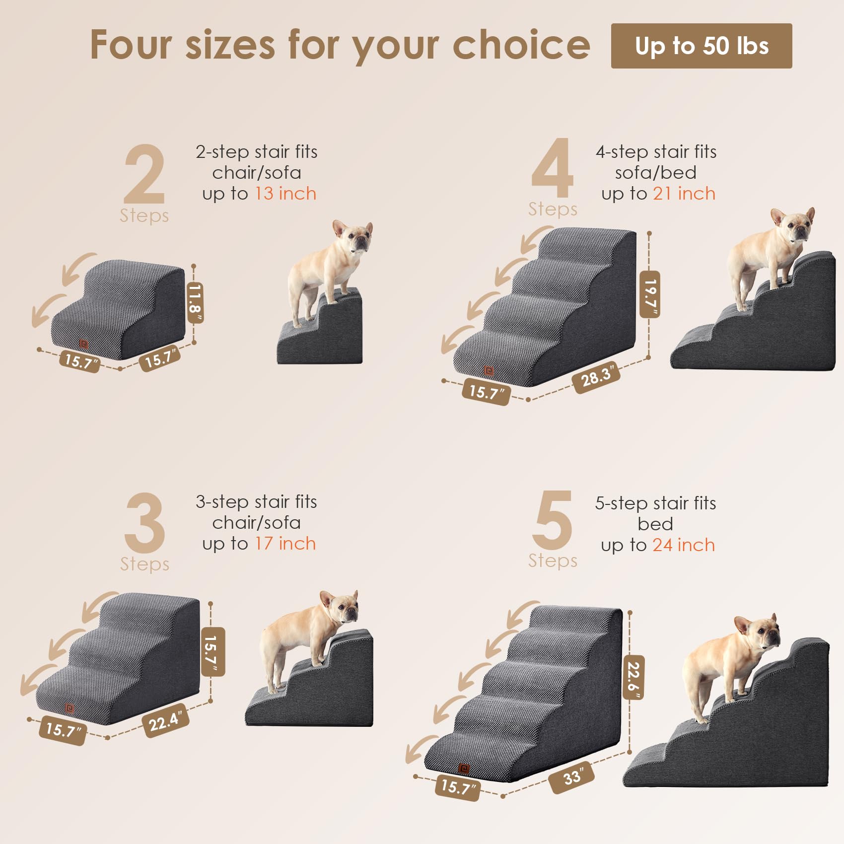 Foto 3 pulgar | Rampa De Escalera Para Perros Eheyciga, Curva, Para Camas Altas, 57 Cm De Alto, 5 Peldaños - Venta Internacional.
