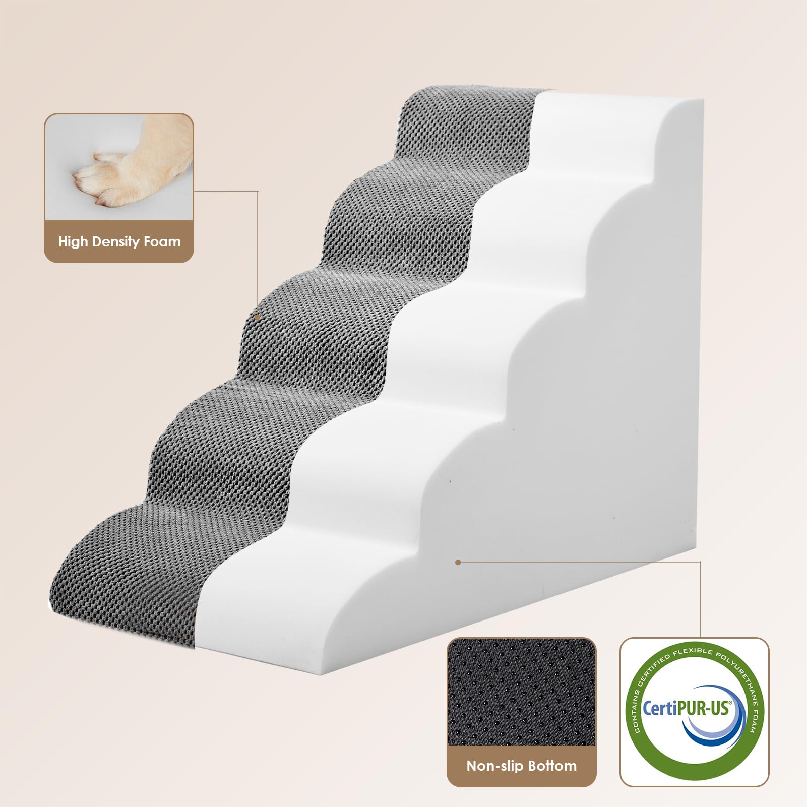 Foto 4 pulgar | Rampa De Escalera Para Perros Eheyciga, Curva, Para Camas Altas, 57 Cm De Alto, 5 Peldaños - Venta Internacional.