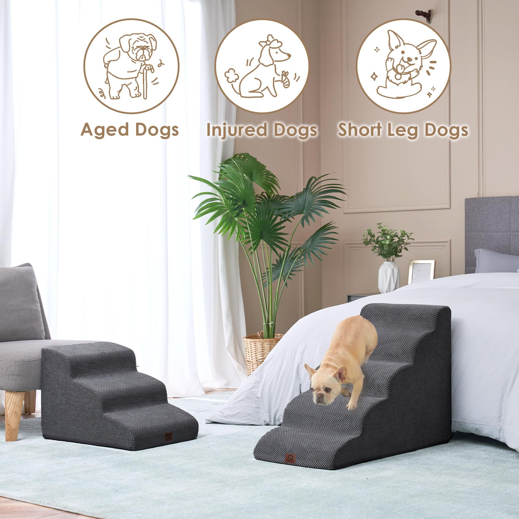 Foto 5 pulgar | Rampa De Escalera Para Perros Eheyciga, Curva, Para Camas Altas, 57 Cm De Alto, 5 Peldaños - Venta Internacional.