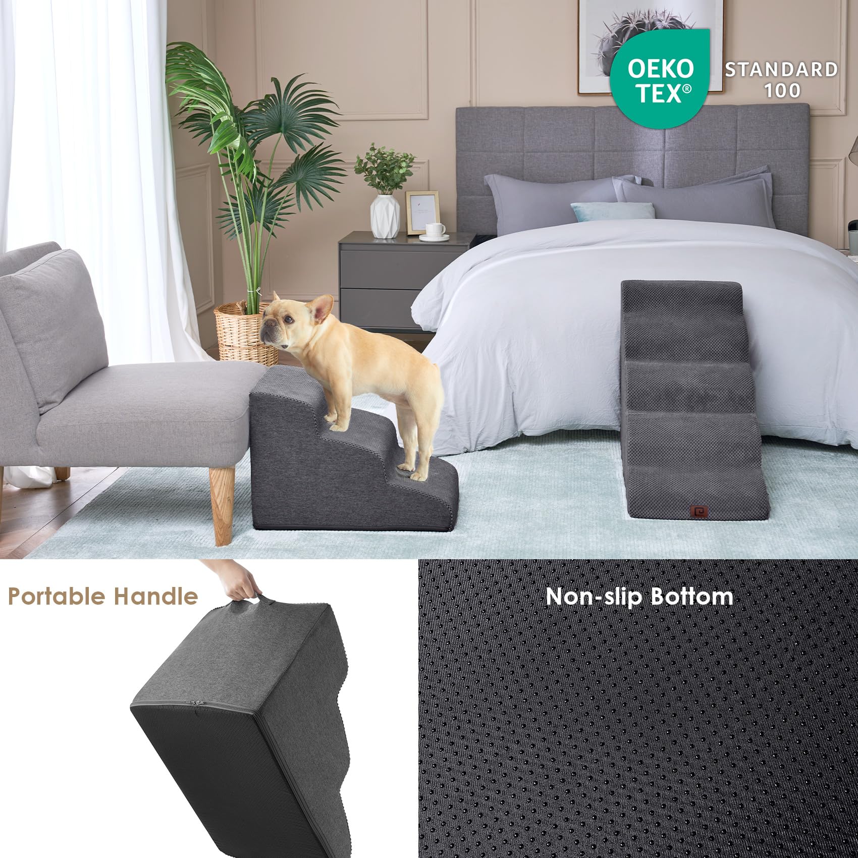 Foto 6 pulgar | Rampa De Escalera Para Perros Eheyciga, Curva, Para Camas Altas, 57 Cm De Alto, 5 Peldaños - Venta Internacional.