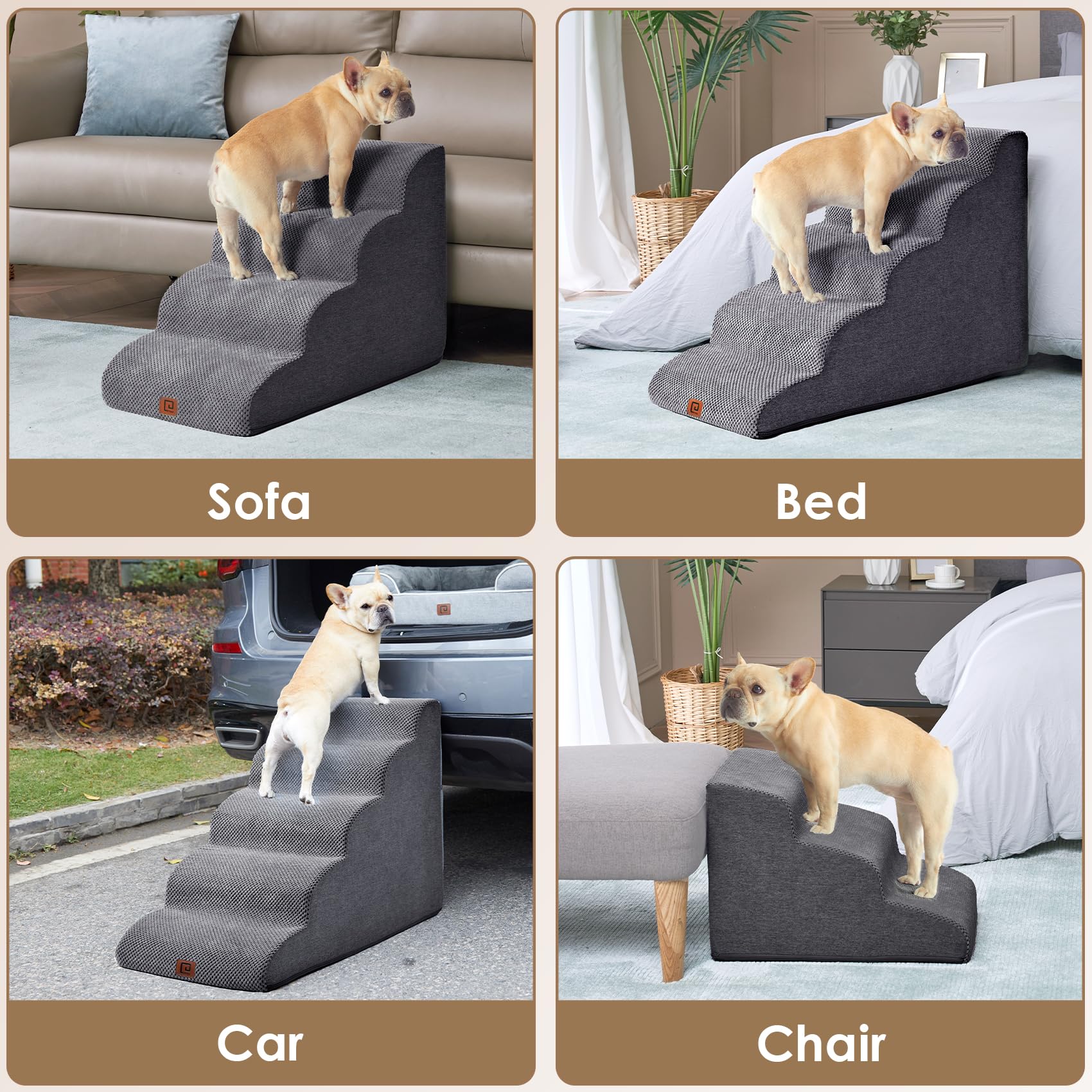 Foto 8 pulgar | Rampa De Escalera Para Perros Eheyciga, Curva, Para Camas Altas, 57 Cm De Alto, 5 Peldaños - Venta Internacional.