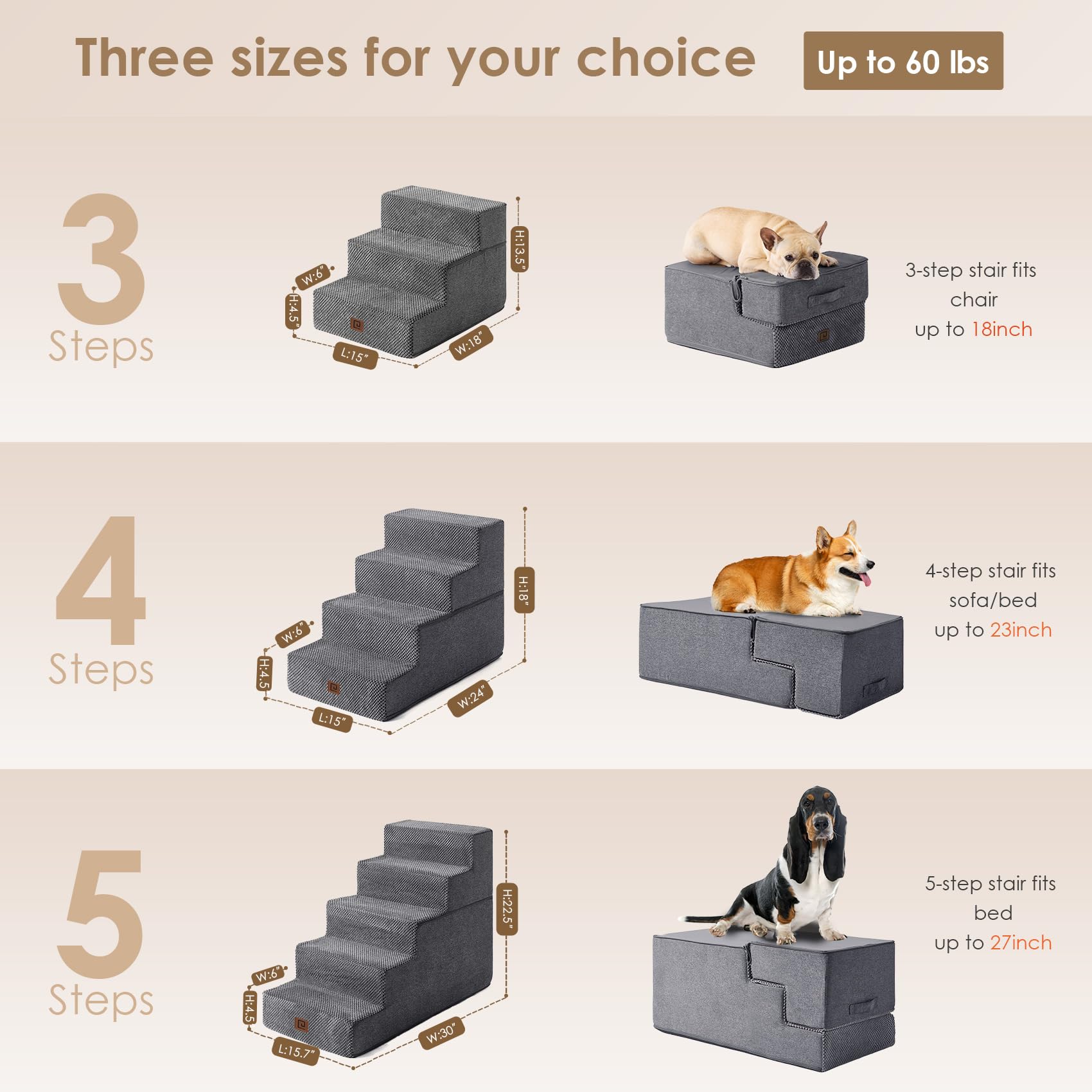 Foto 3 pulgar | Escalera Para Perros Eheyciga  4 Peldaños  Para Cama Alta  45 Cm  Antideslizante  Gris - Venta Internacional.