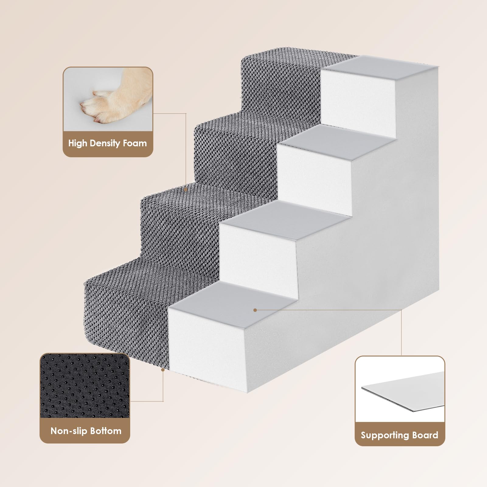 Foto 3 | Escalera Para Perros Eheyciga  4 Peldaños  Para Cama Alta  45 Cm  Antideslizante  Gris - Venta Internacional.