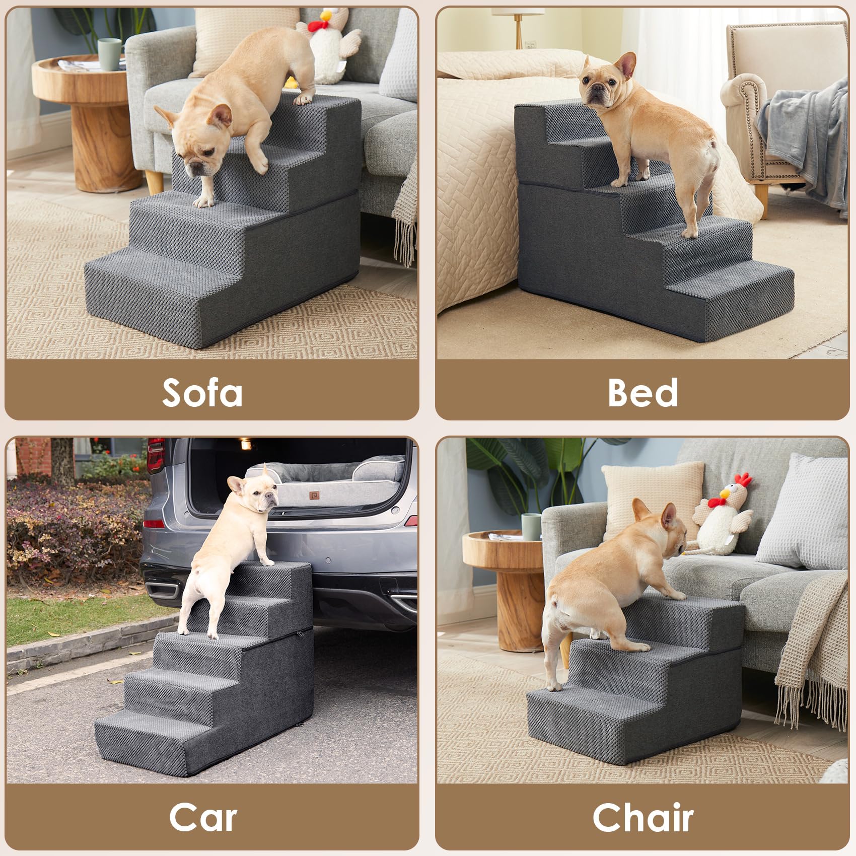 Foto 8 pulgar | Escalera Para Perros Eheyciga  4 Peldaños  Para Cama Alta  45 Cm  Antideslizante  Gris - Venta Internacional.