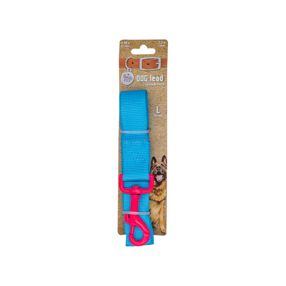 Correa para Perro Retro color Azul con Gancho Neón Rosa Grande de Poliéster Pvc y Boche Plástico