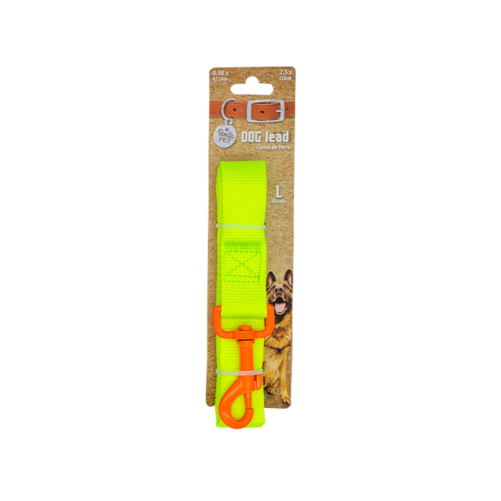 Correa para Perro Retro color Verde con Gancho Naranja Neón Grande de Poliéster Pvc y Boche Plástico