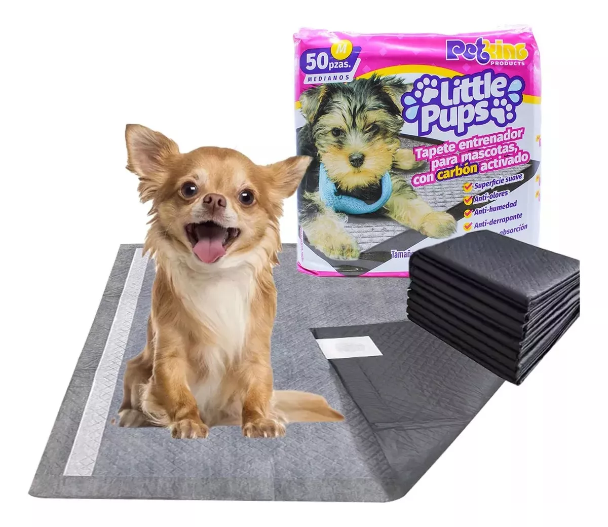 50 Pañales Tapete Entrenador Para Perro Absorbente 45x60cm Con Carbon Activado