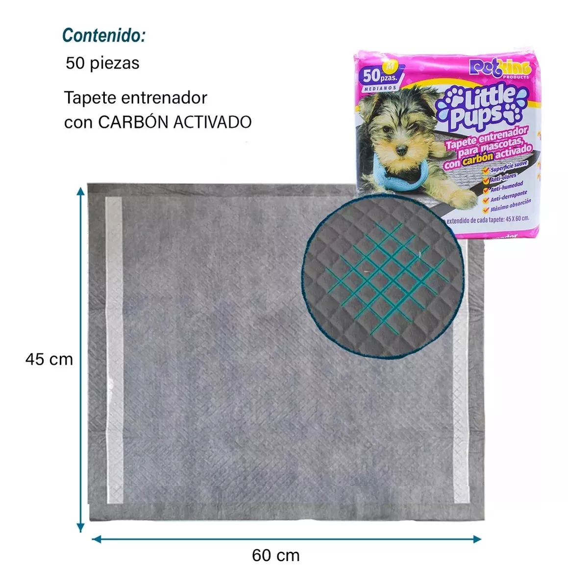 Foto 4 pulgar | 50 Pañales Tapete Entrenador Para Perro Absorbente 45x60cm Con Carbon Activado