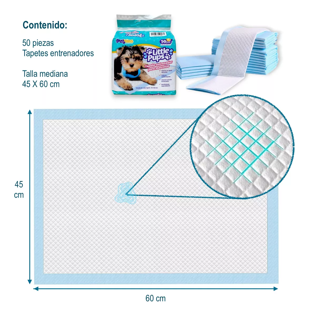Foto 4 pulgar | 50 Pañales Tapete Entrenador Para Perro Absorbente 45x60cm