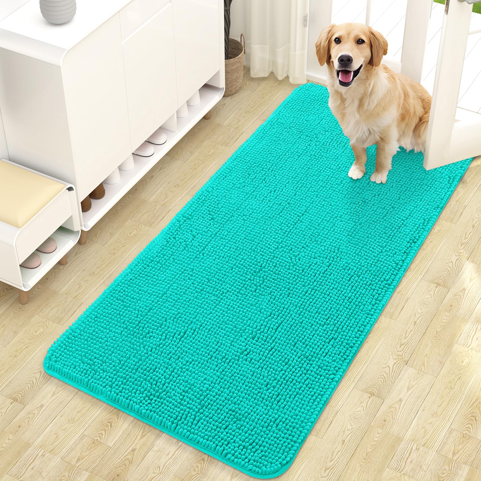 Felpudo Para Perros Olanly, Absorbente, Antideslizante, Lavable, 120 X 50 Cm, Color Verde Azulado - Venta Internacional.