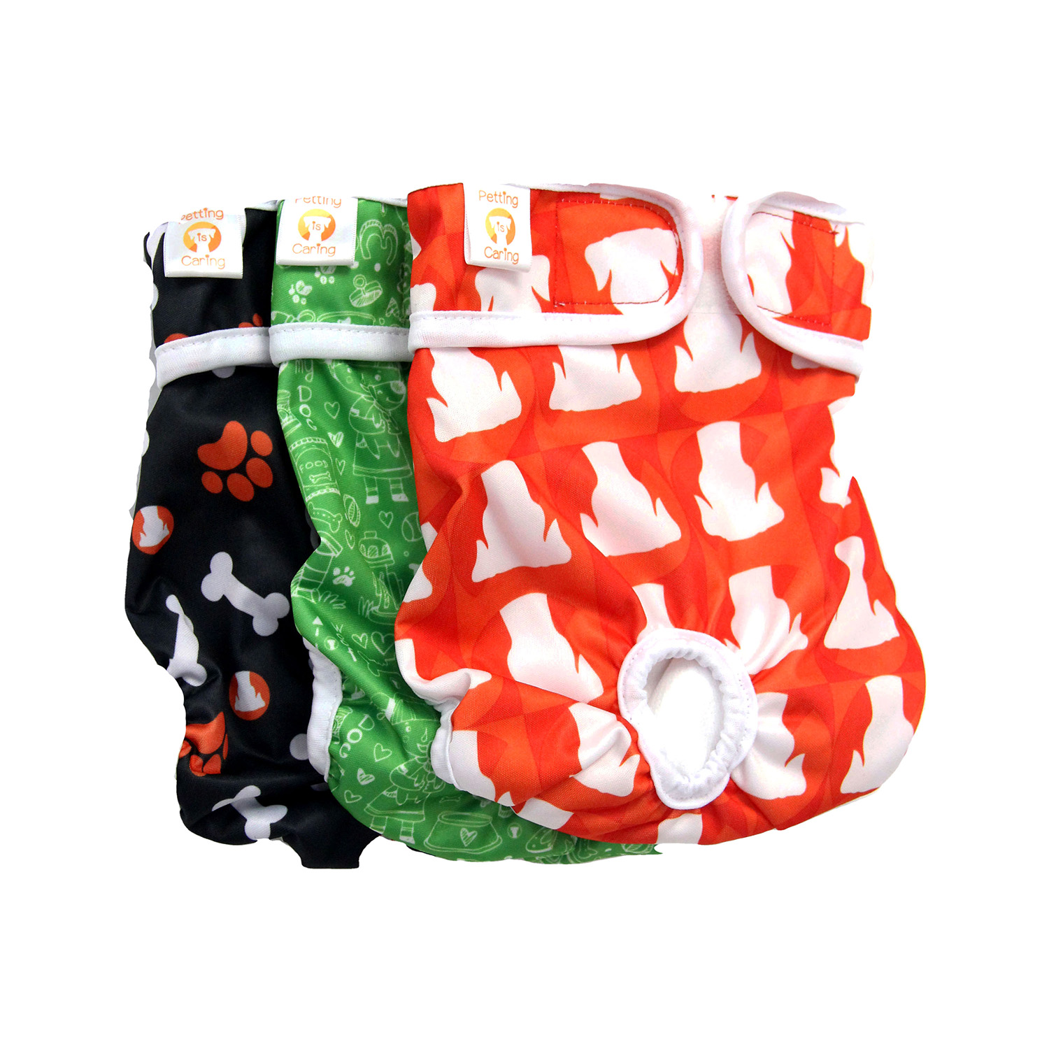 Pañales Lavables y Reutilizables para Perros Hembra Petting Is Caring Multicolor Estampados 3 Piezas Talla M