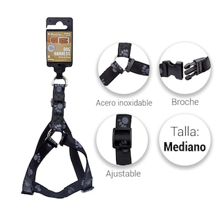 Foto 2 | Arnés para Mascotas color Negro con Estampado de Huellitas Talla Mediana Ergonómico Altamente Resistente