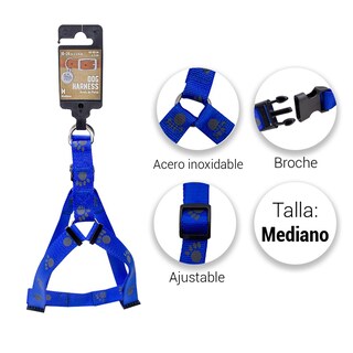 Foto 2 | Arnés para Mascotas color Azul con Estampado de Huellitas Talla Mediana Ergonómico Altamente Resistente