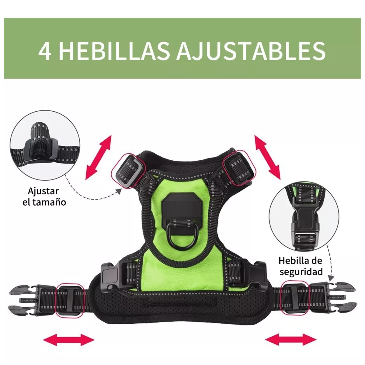 Foto 4 pulgar | Pechera Arnés Regulable Con Bandas Reflectivas M Eo Safe Imports Esi-11565 Verde para Perro