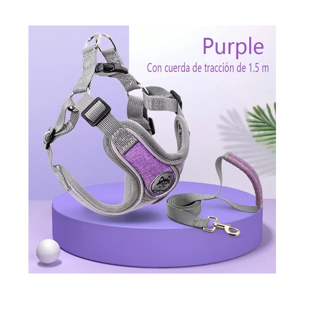 Foto 3 pulgar | Pecheras Arnés Con Correa Y Bandas Reflectantes Para Perros Talla L Violeta Gris