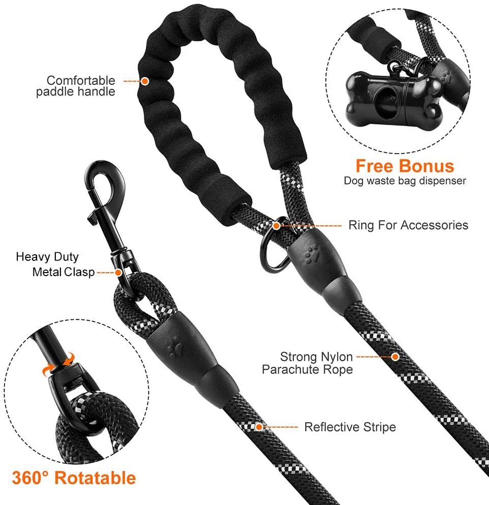 Foto 5 pulgar | Correa Para Perros Jieyou De 5 Pies, Resistente, Con Asa Acolchada, Negra - Venta Internacional.