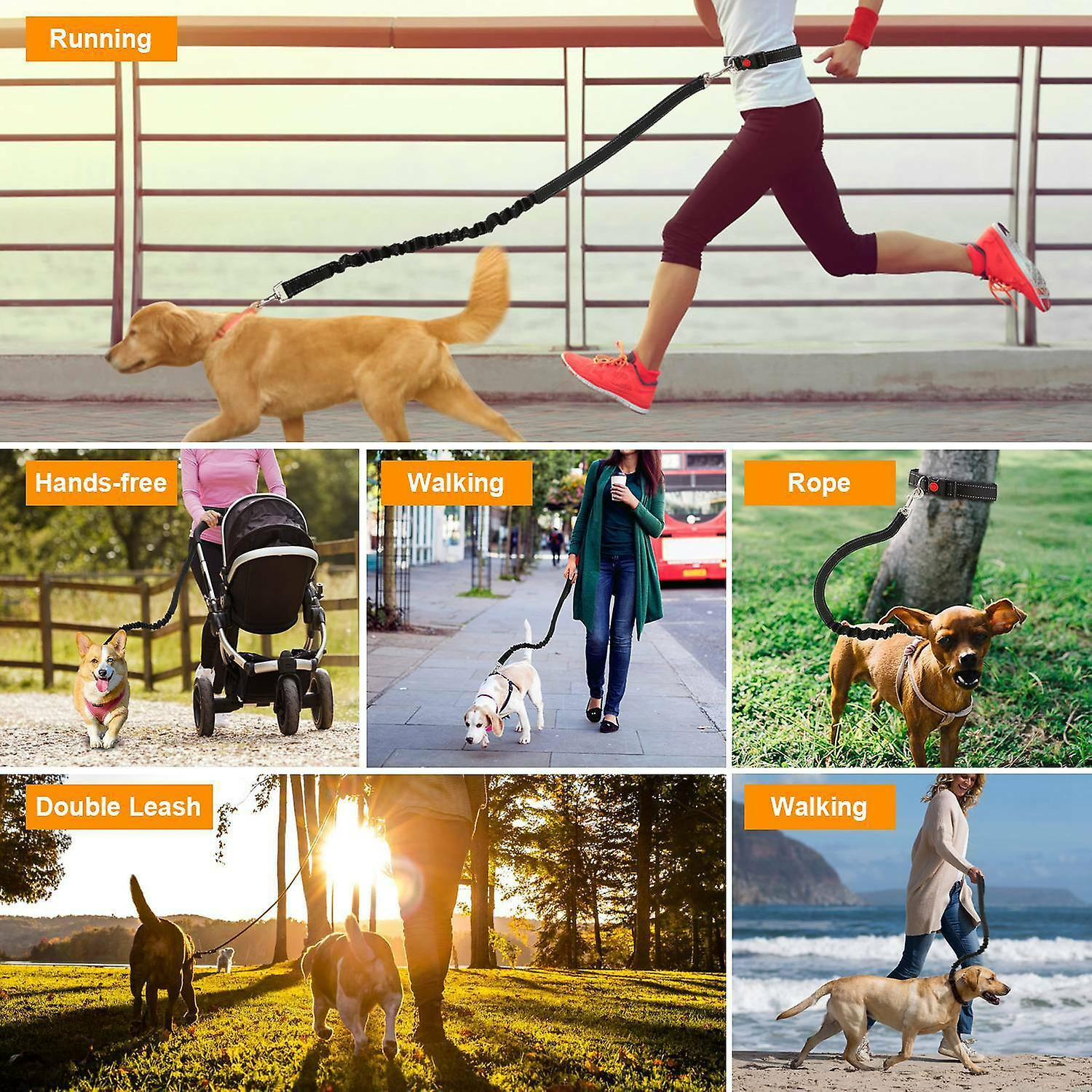 Foto 4 | Correa Ajustable Para Perros Sanlin Beans Con Manos Libres, Nailon Negro - Venta Internacional.