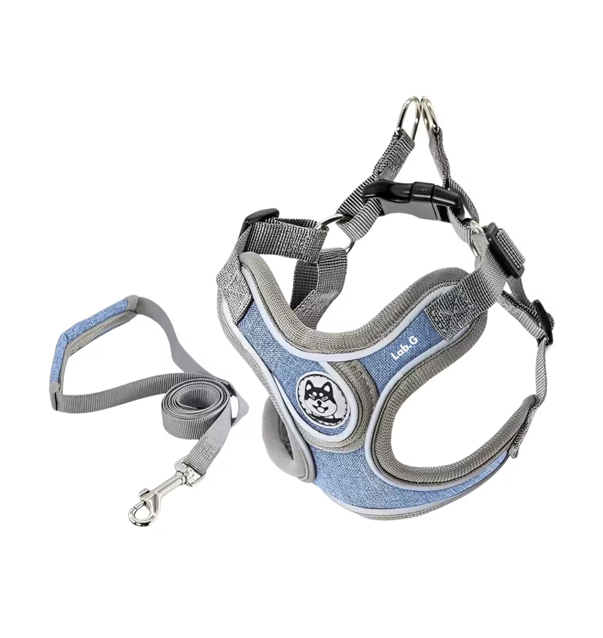 Pecheras Arnés Lab.g Con Correa Y Bandas Reflectantes Para Perros Talla L, Azul Gris