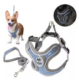 Foto 5 | Pecheras Arnés Lab.g Con Correa Y Bandas Reflectantes Para Perros Talla L, Azul Gris